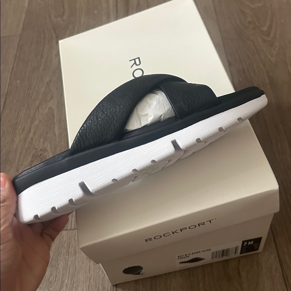 Rockport Black Leather Slide Sandals